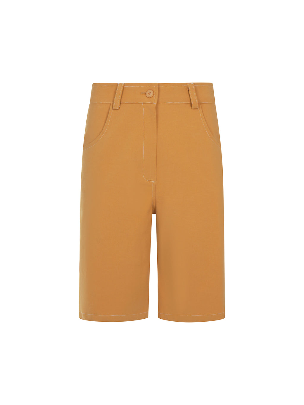 Mustard yellow shorts on a white background