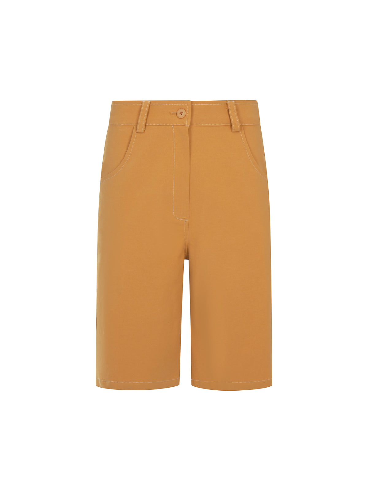 Mustard yellow shorts on a white background
