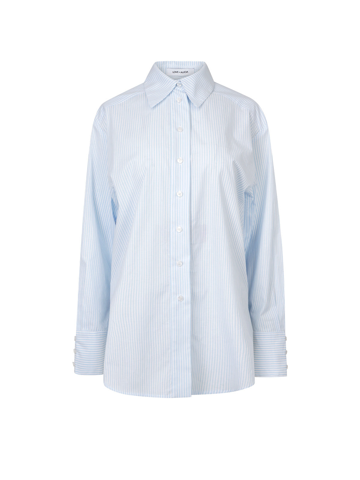 Light blue and white striped shirt on a white background