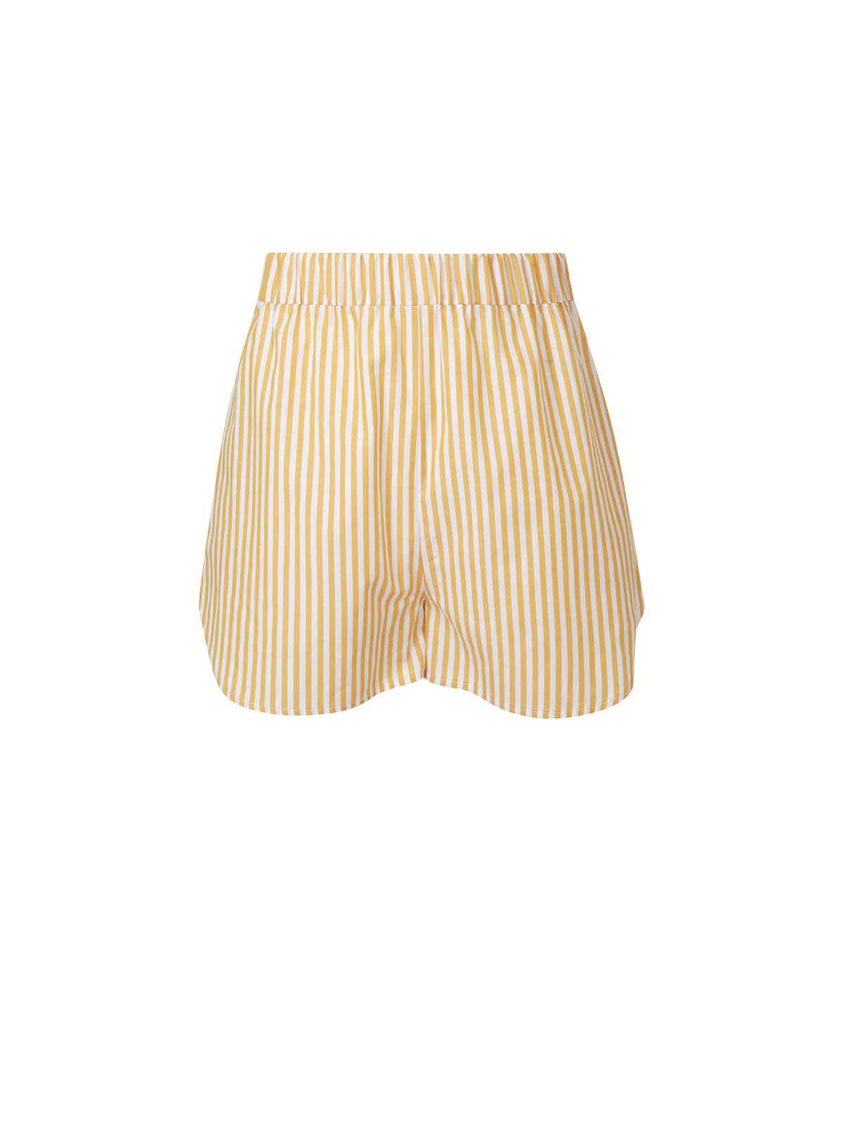 Yellow and white striped shorts on a white background