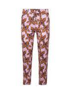 Leggings with brown leaf pattern on a light pink background