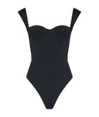 Black swimsuit with thin straps on a white background
