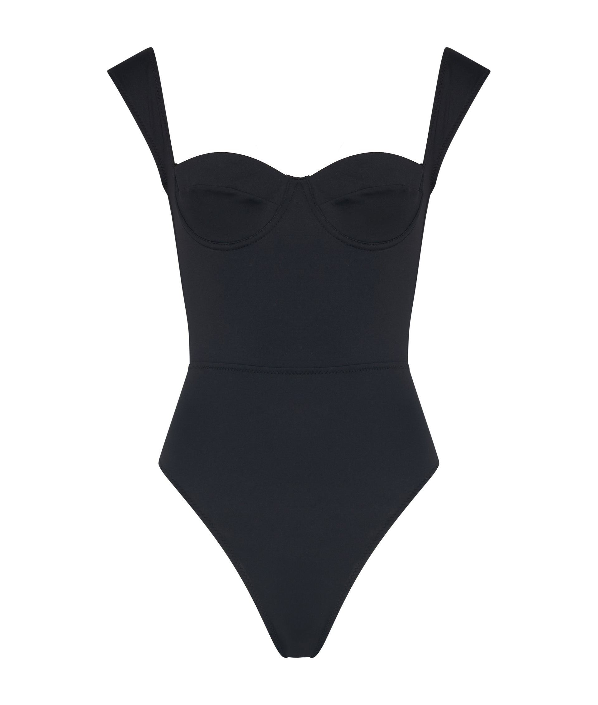 Black swimsuit with thin straps on a white background