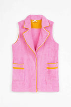 Pink vest with yellow accents on a white background
