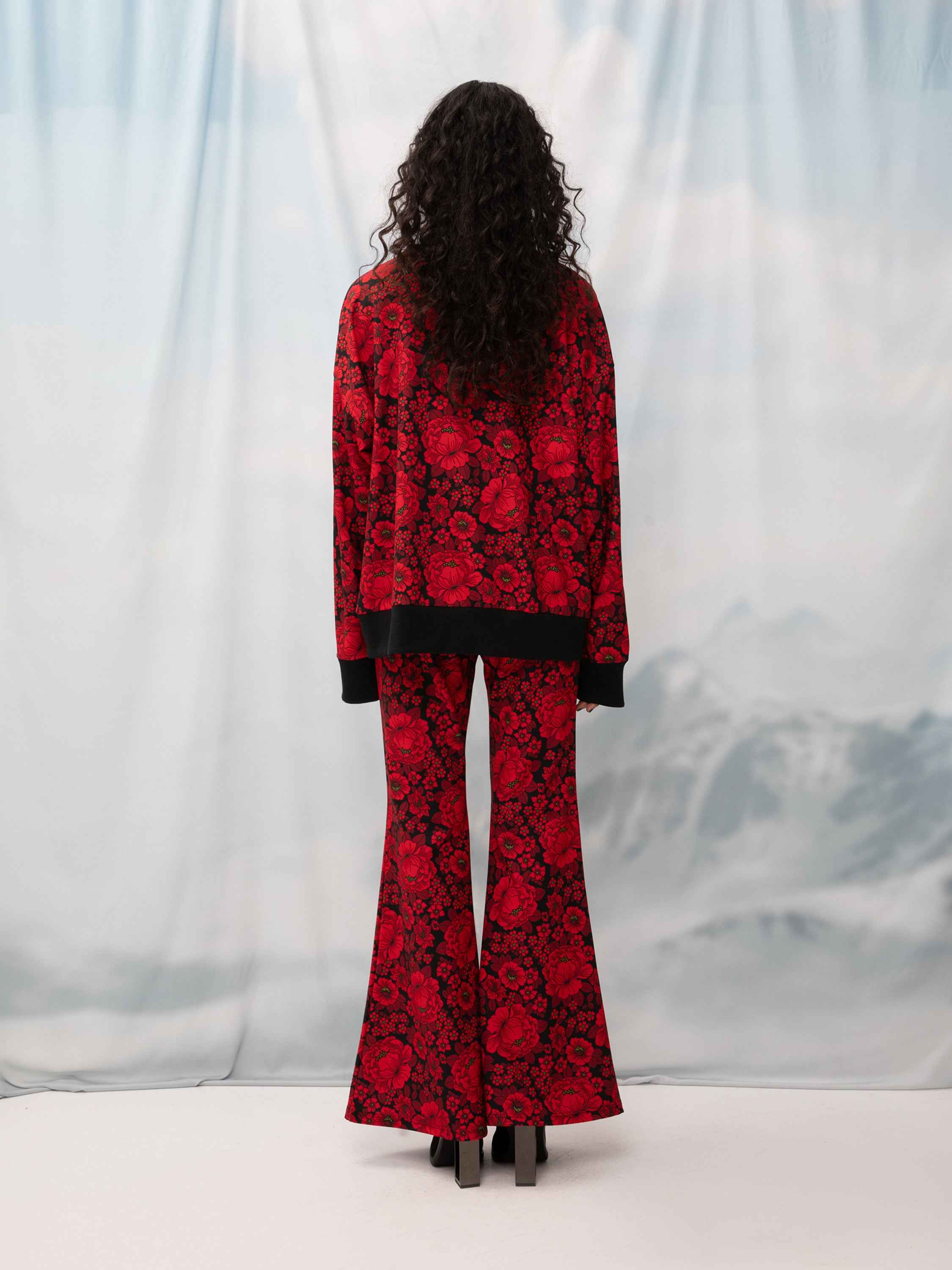 Oversized Red Flower Sweater with Floral Print