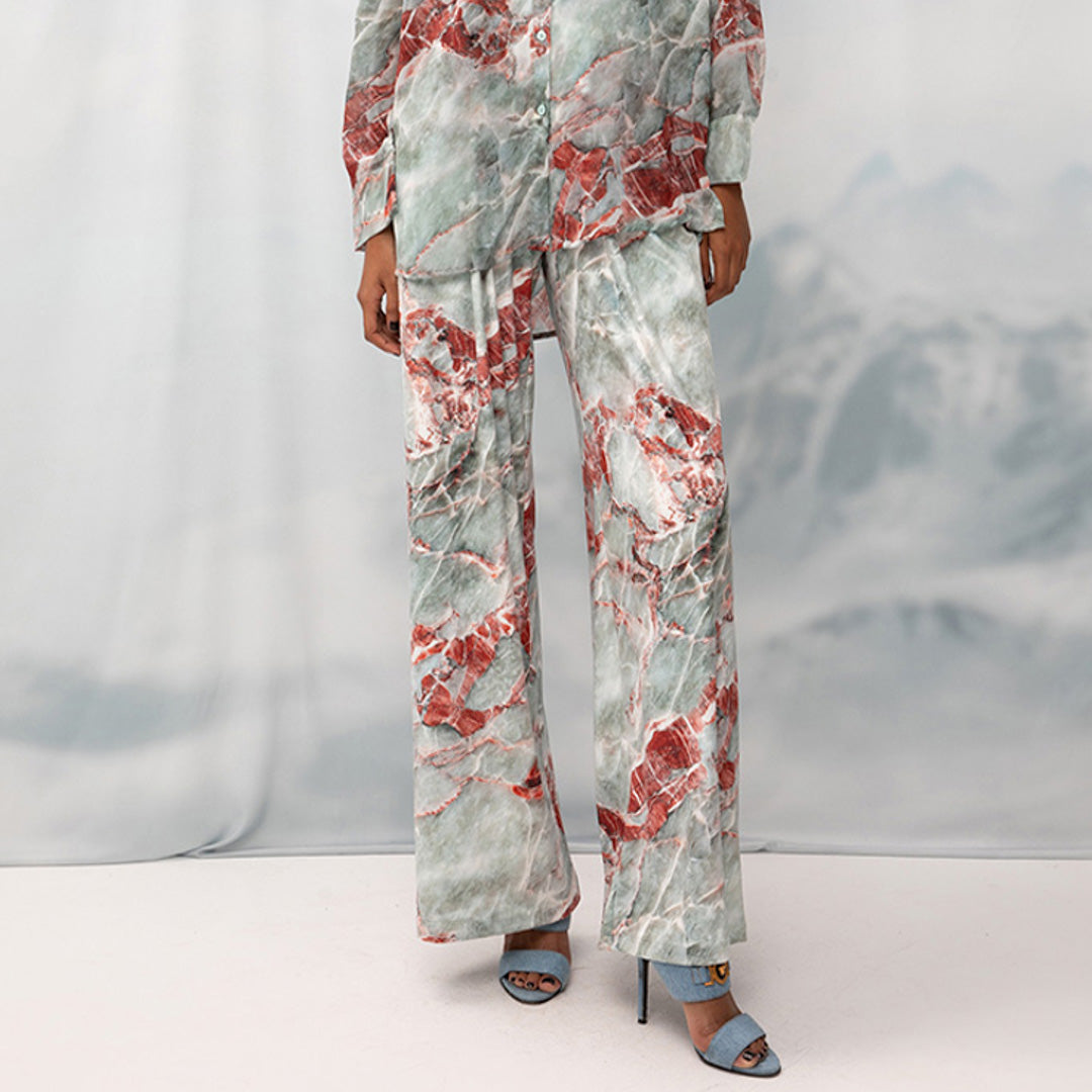 Velour Palazzo Pants Garland Marble - Andreakou Concept Store