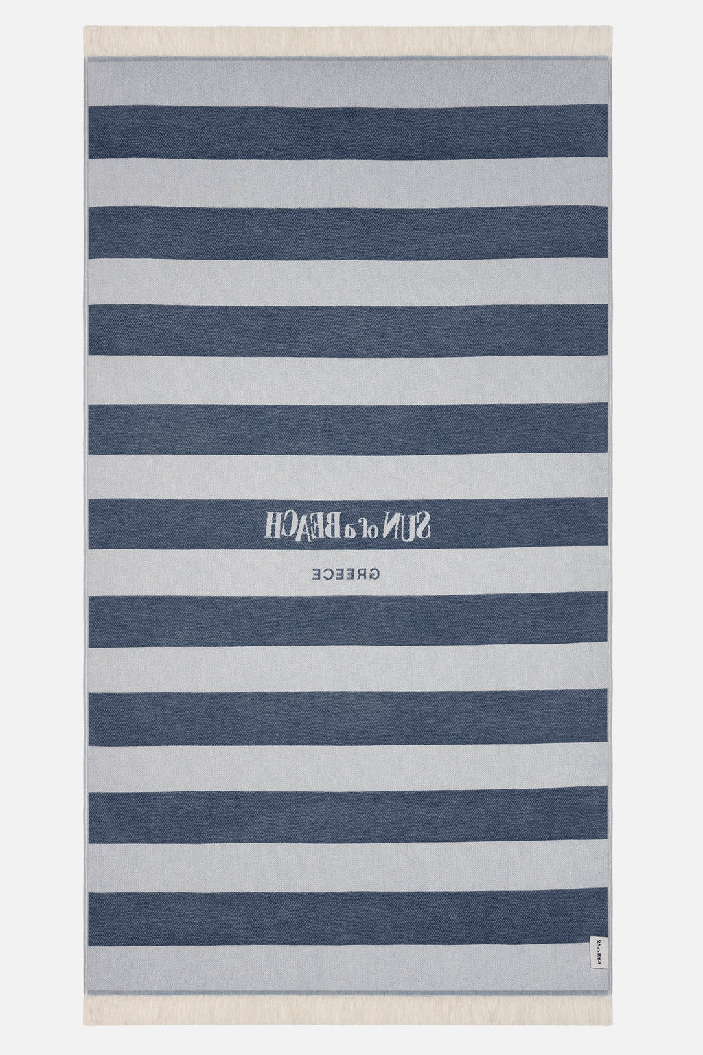 Striped towel with text on a white background
