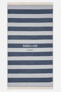 Striped towel with text on a white background