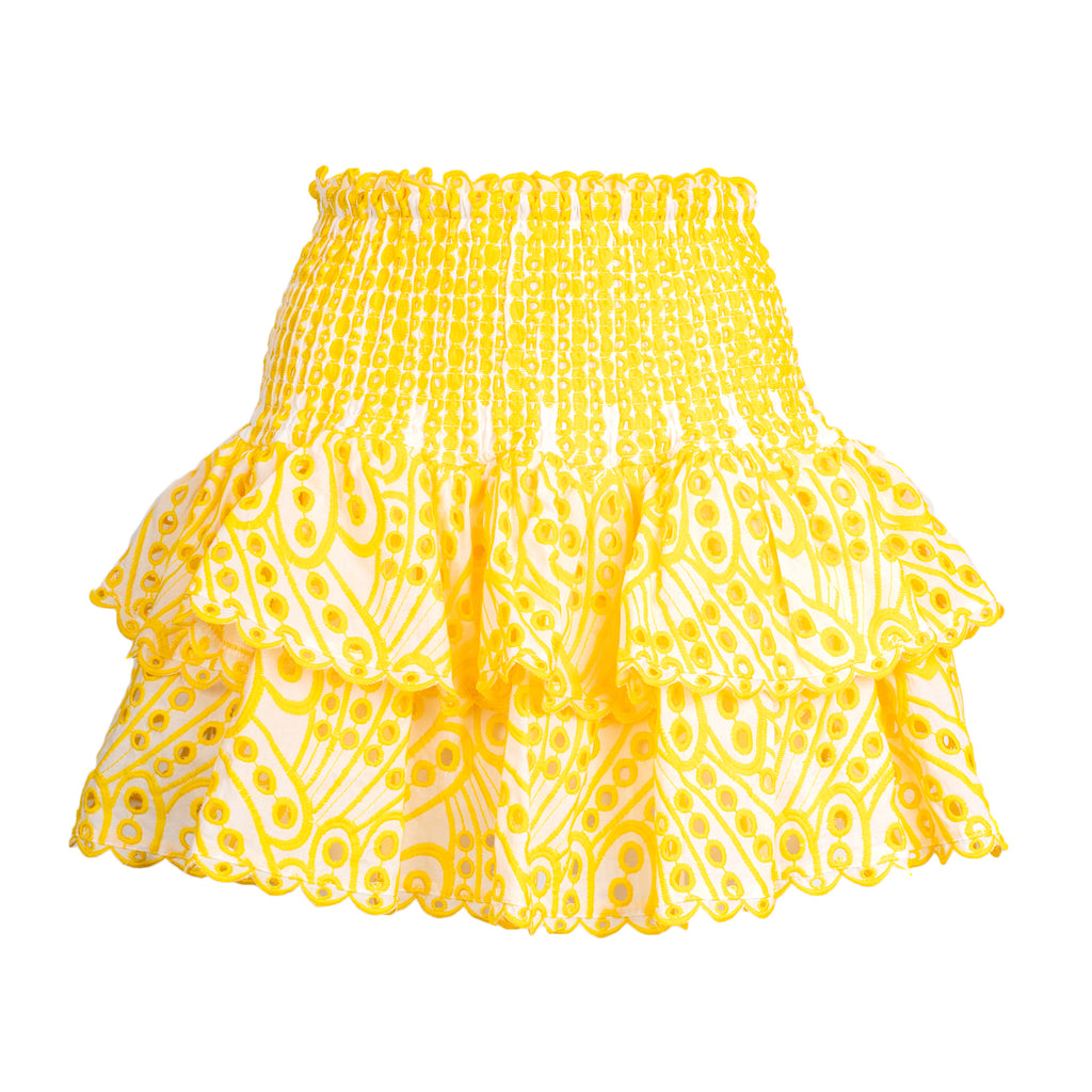Yellow lace skirt on a white background