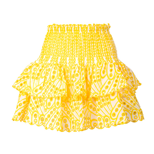 Yellow lace skirt on a white background