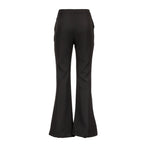 Black wide-leg flared trousers shown from the back on a clean white background.