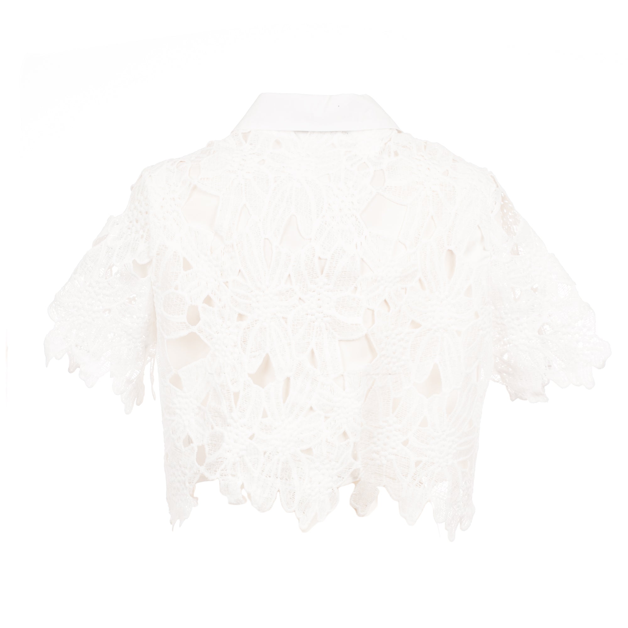 White lace shrug on a white background