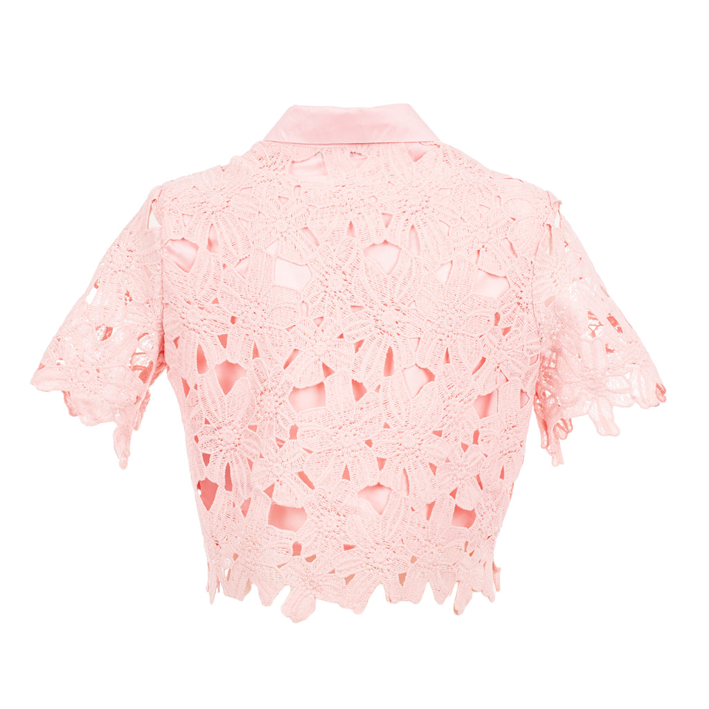 Pink lace top on a white background