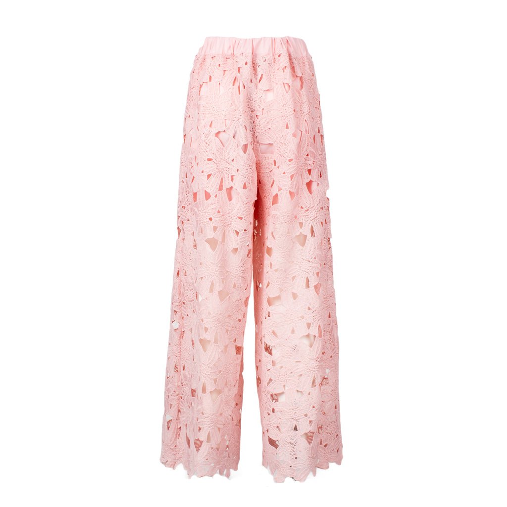 Pink lace pants on a white background