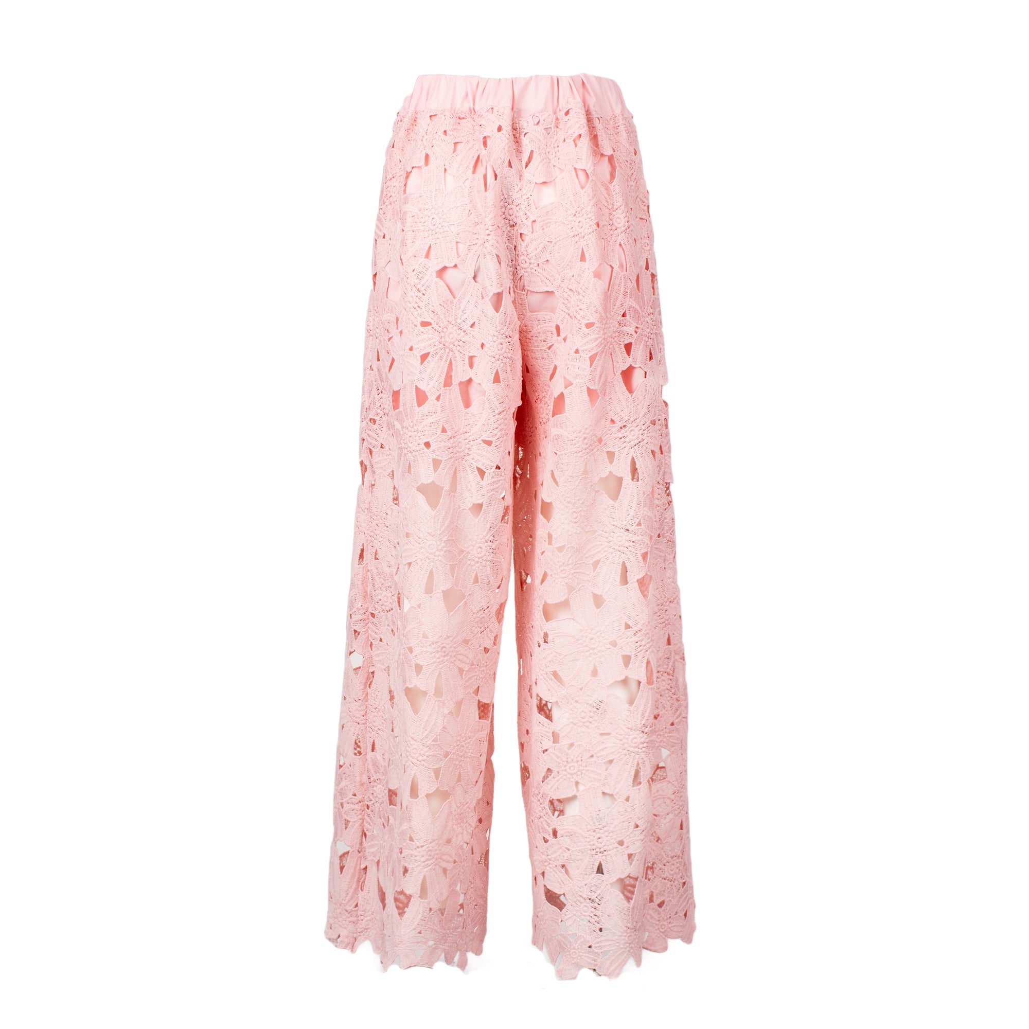 Pink lace pants on a white background