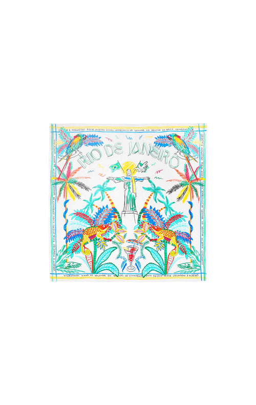 Colorful scarf with Rio de Janeiro design on a white background