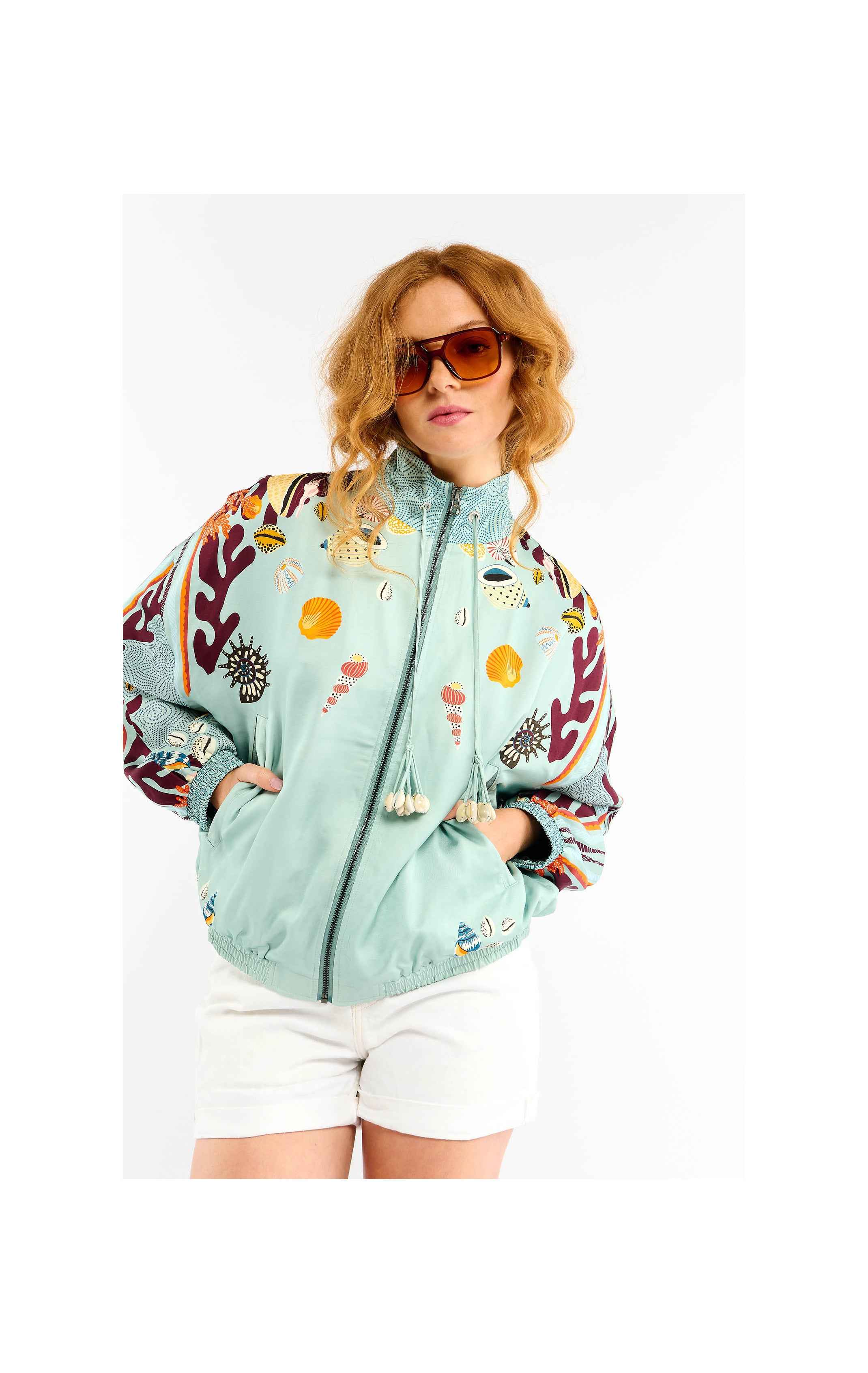 Betsie Coral Print Bomber Jacket – Oversized Summer Jacket