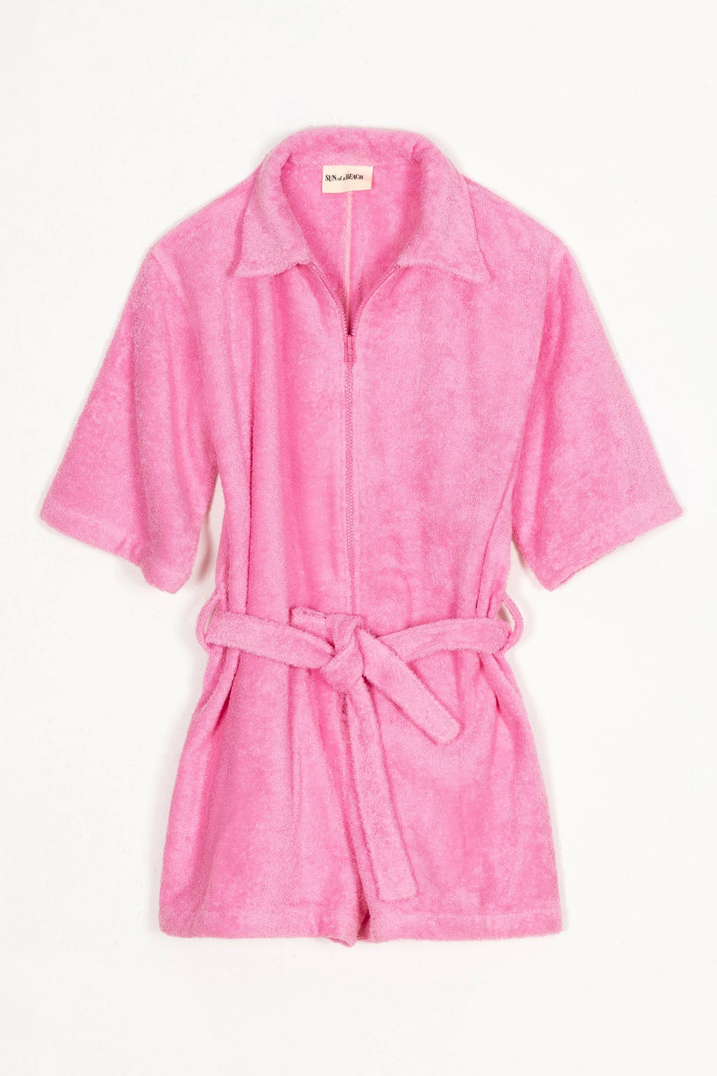 Pink robe with a belt on a white background