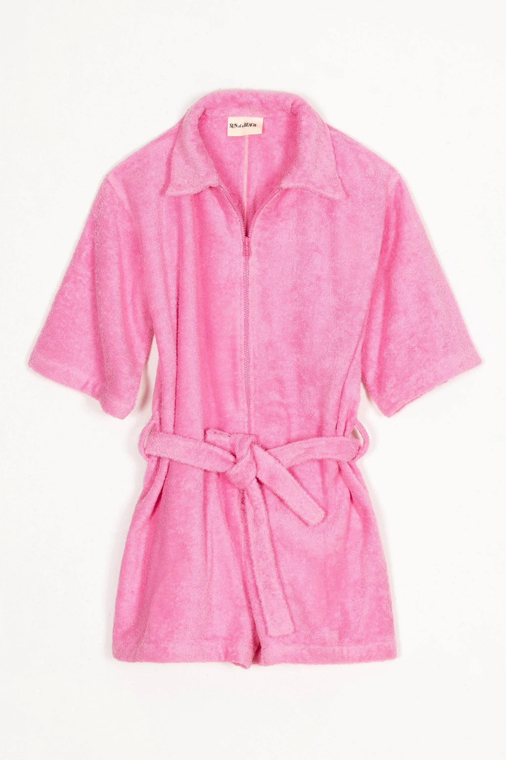 Pink robe with a belt on a white background