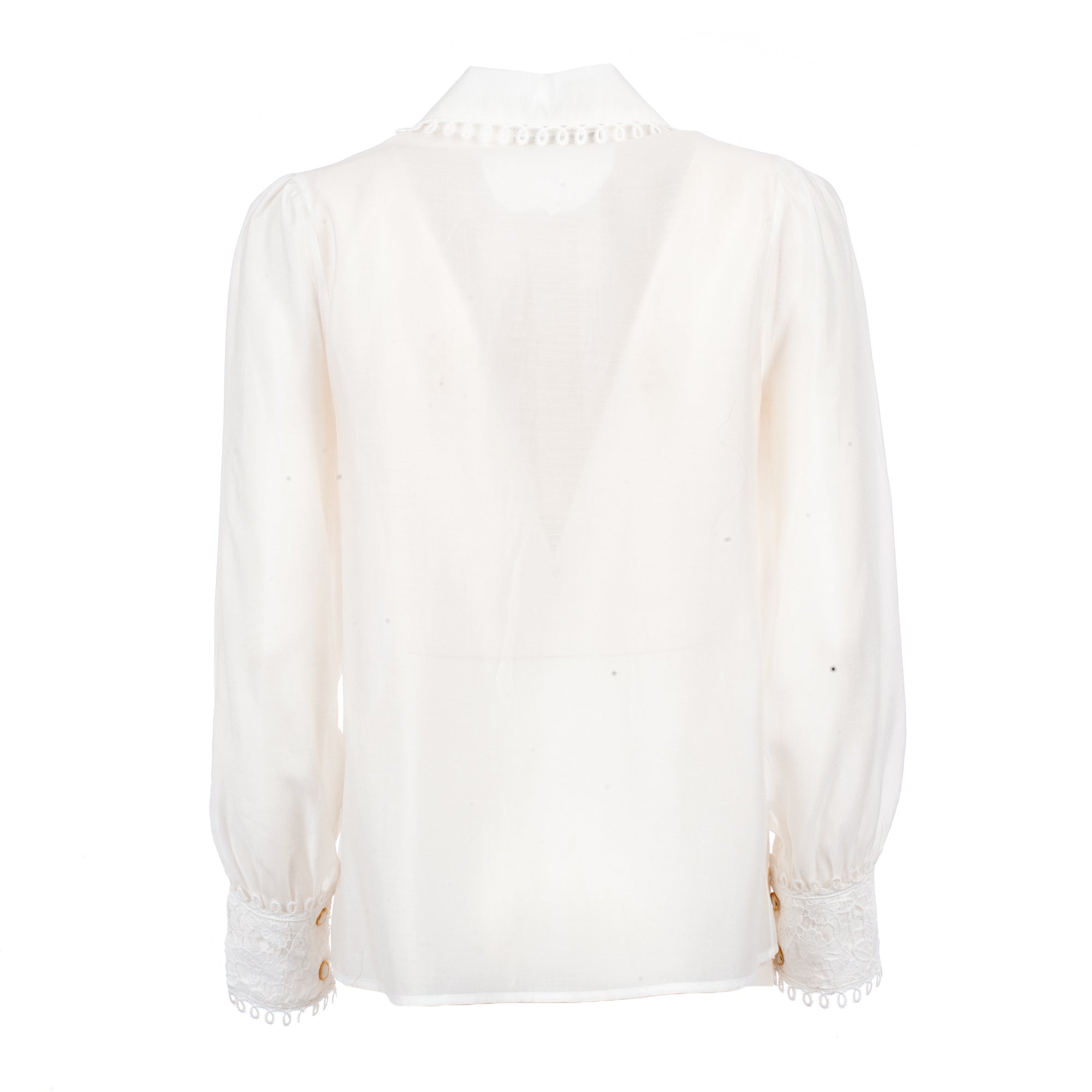 White blouse with ruffled details on a white background