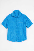 Blue short-sleeve shirt on a white background