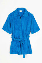 Blue robe with a belt on a white background