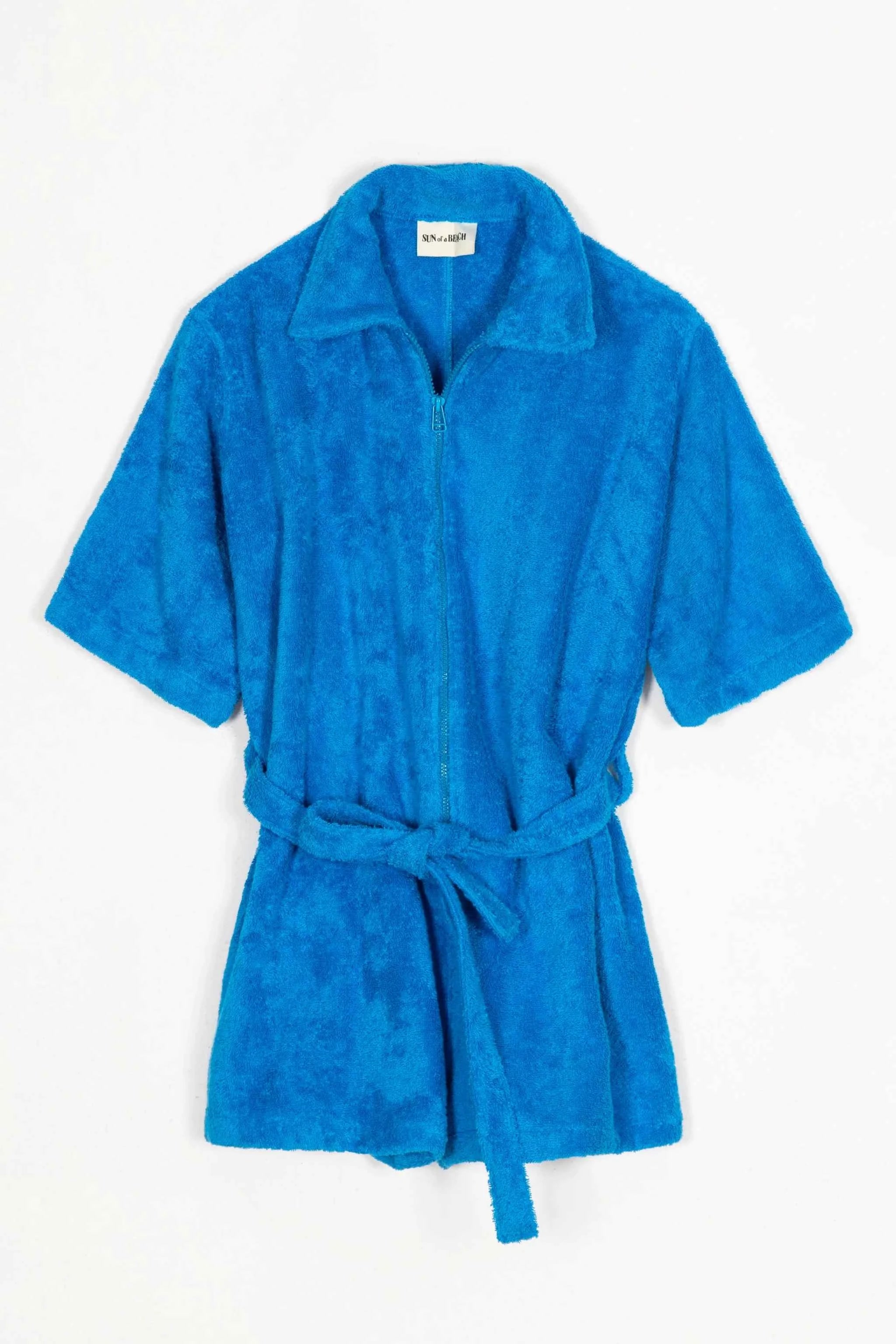 Blue robe with a belt on a white background