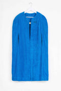 Blue garment cover on a white hanger against a white background