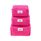 Three pink textured bags stacked on a white background with 'crinolino' branding.