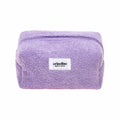 Purple pouch with a visible brand label on a white background