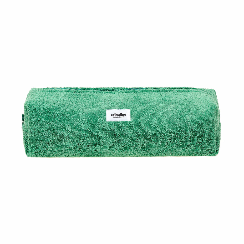 Green foam roller with a brand label on a white background