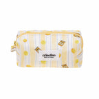 Striped pouch with yellow lemon pattern and Crinolino label on a white background