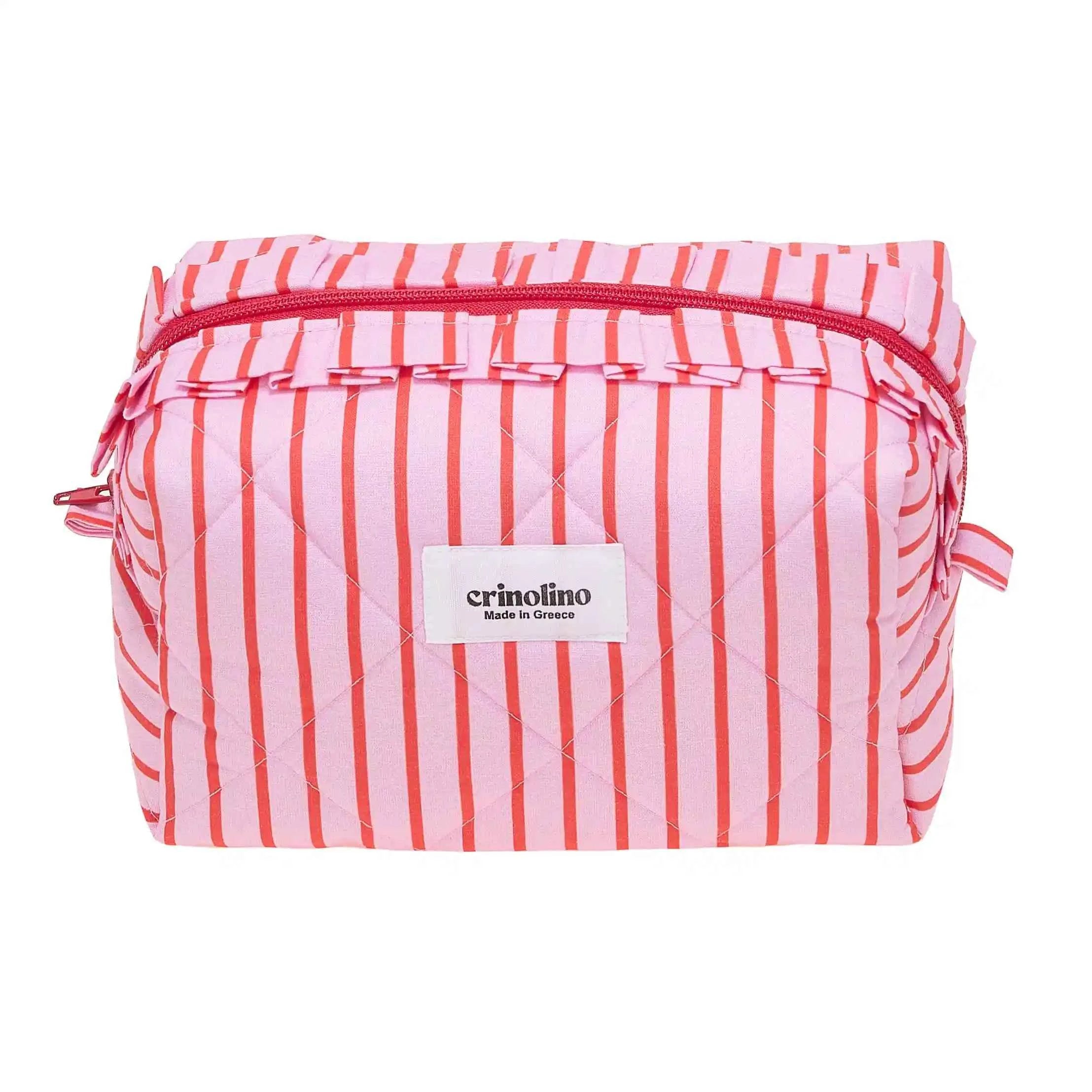 Pink and red striped bag with a visible brand label 'CRINOLINO' on a white background