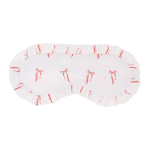 Handmade cotton sleep mask with red ribbon pattern and soft frills
