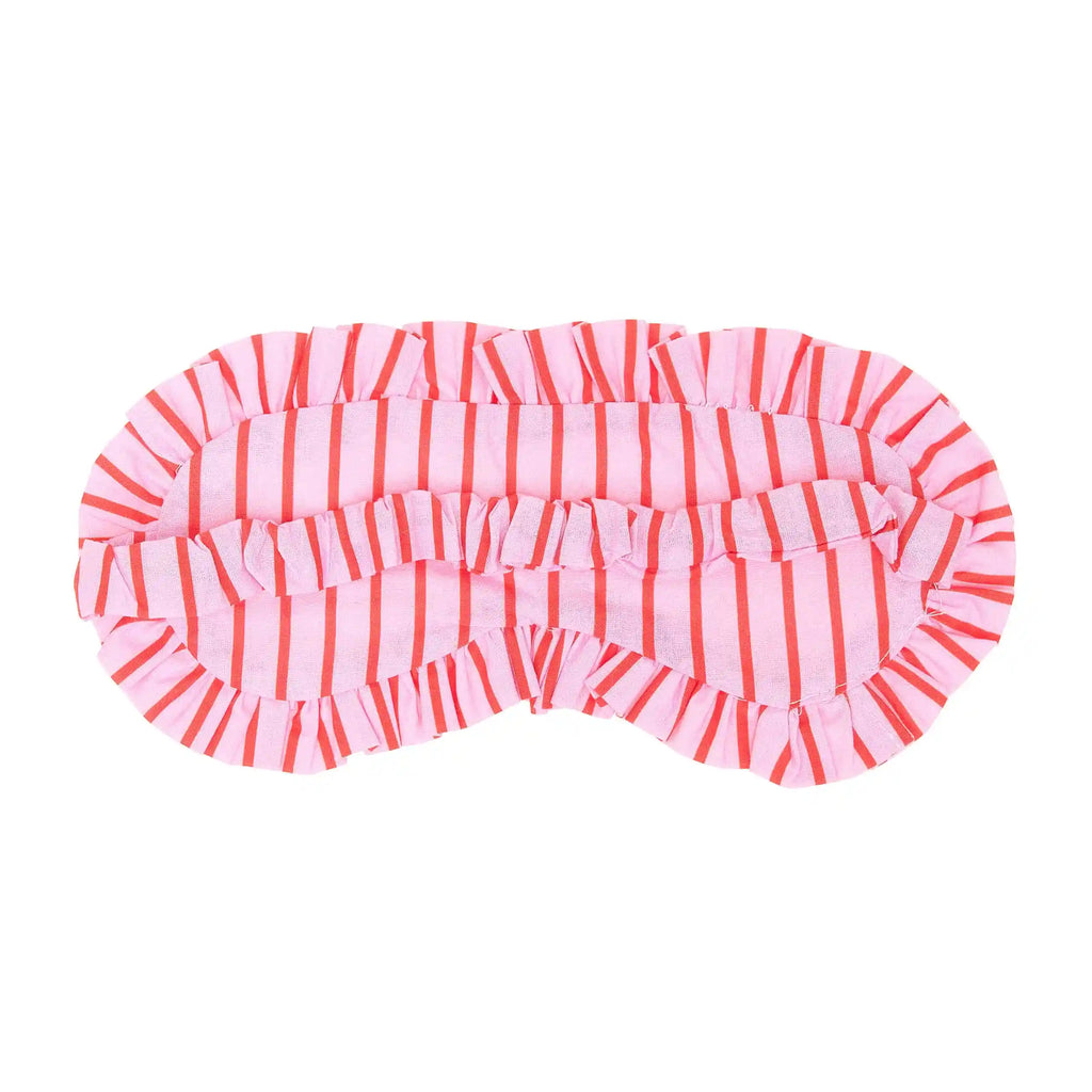 Pink and red striped eye mask on a white background