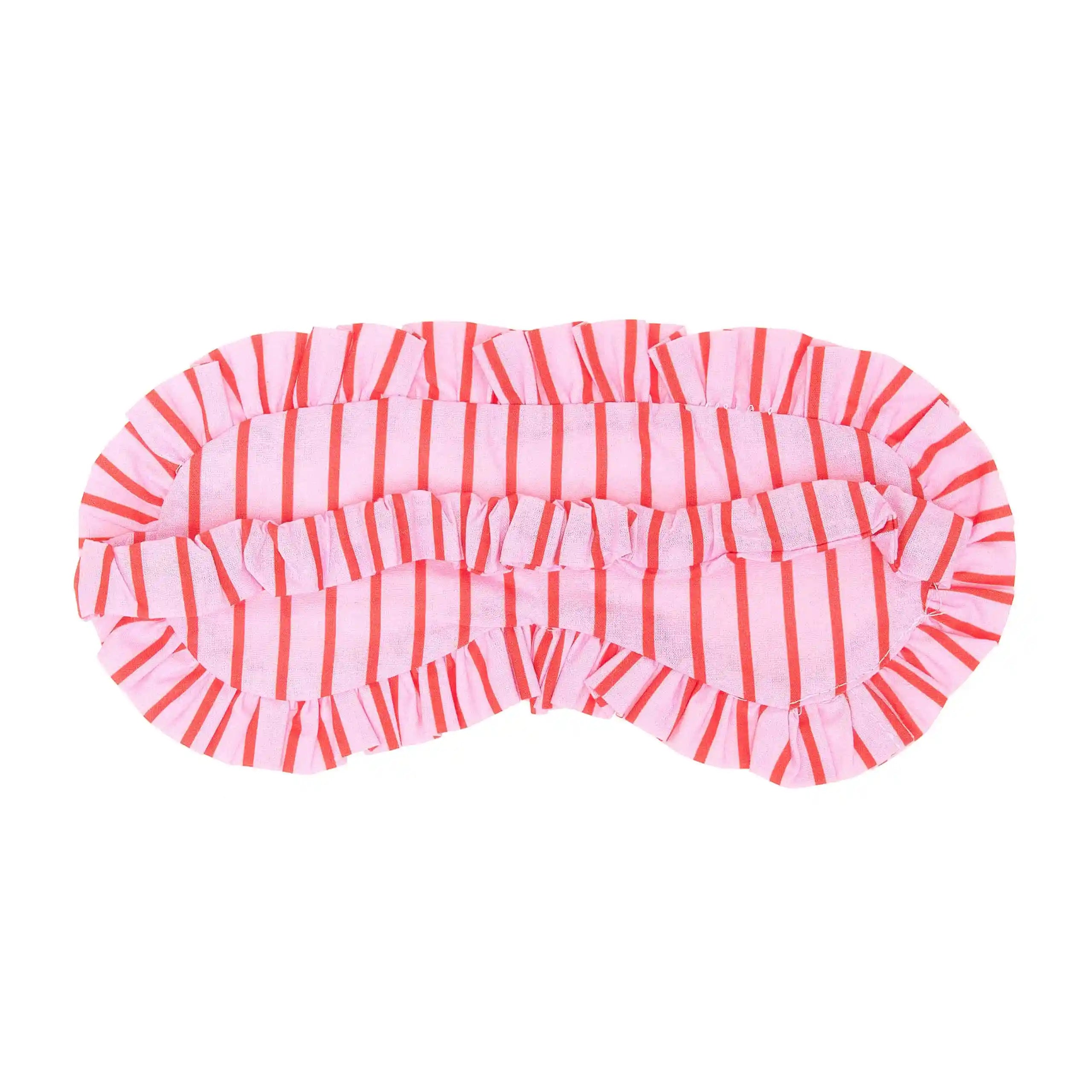Pink and red striped eye mask on a white background