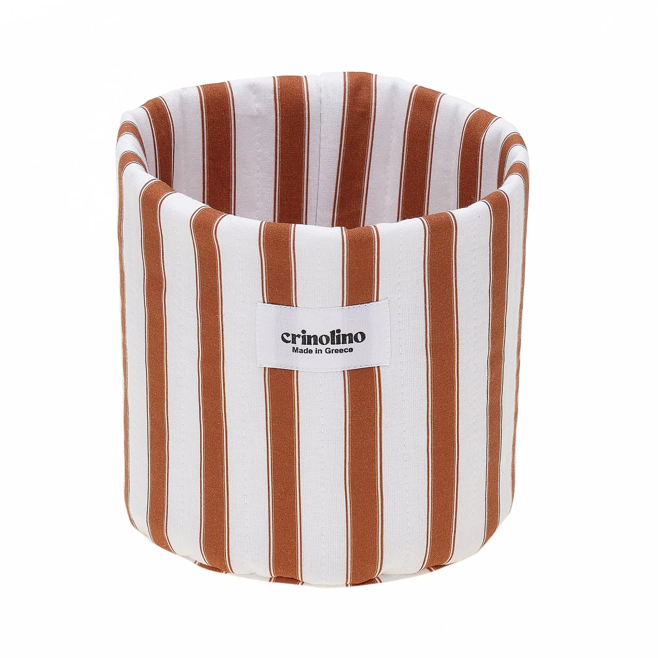 Striped pet bed with 'crinolino' branding on a white background