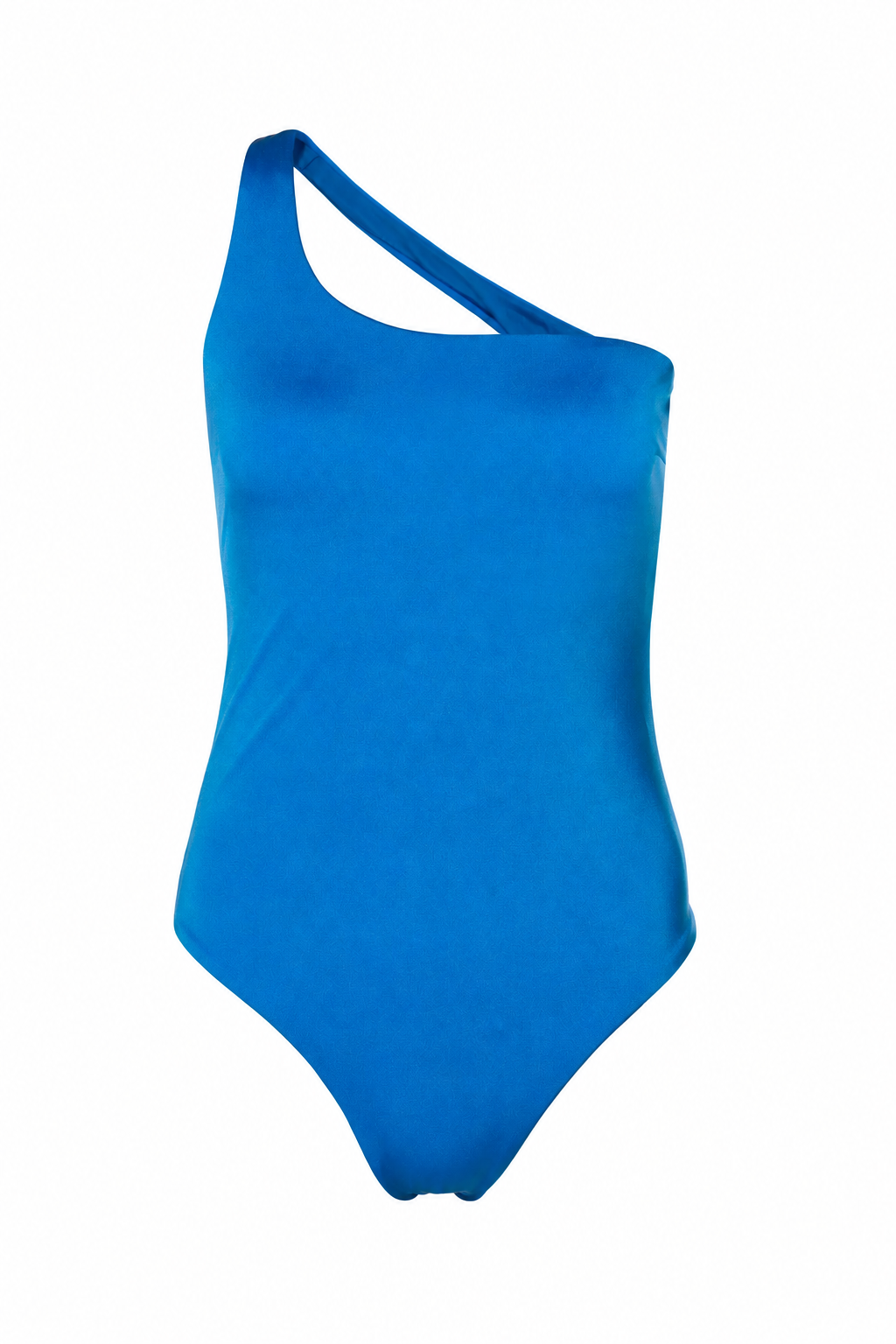 Sun Of A Beach Cousteau One Shoulder Swimsuit blue one-piece swimsuit with single strap asymmetric neckline flat lay on white