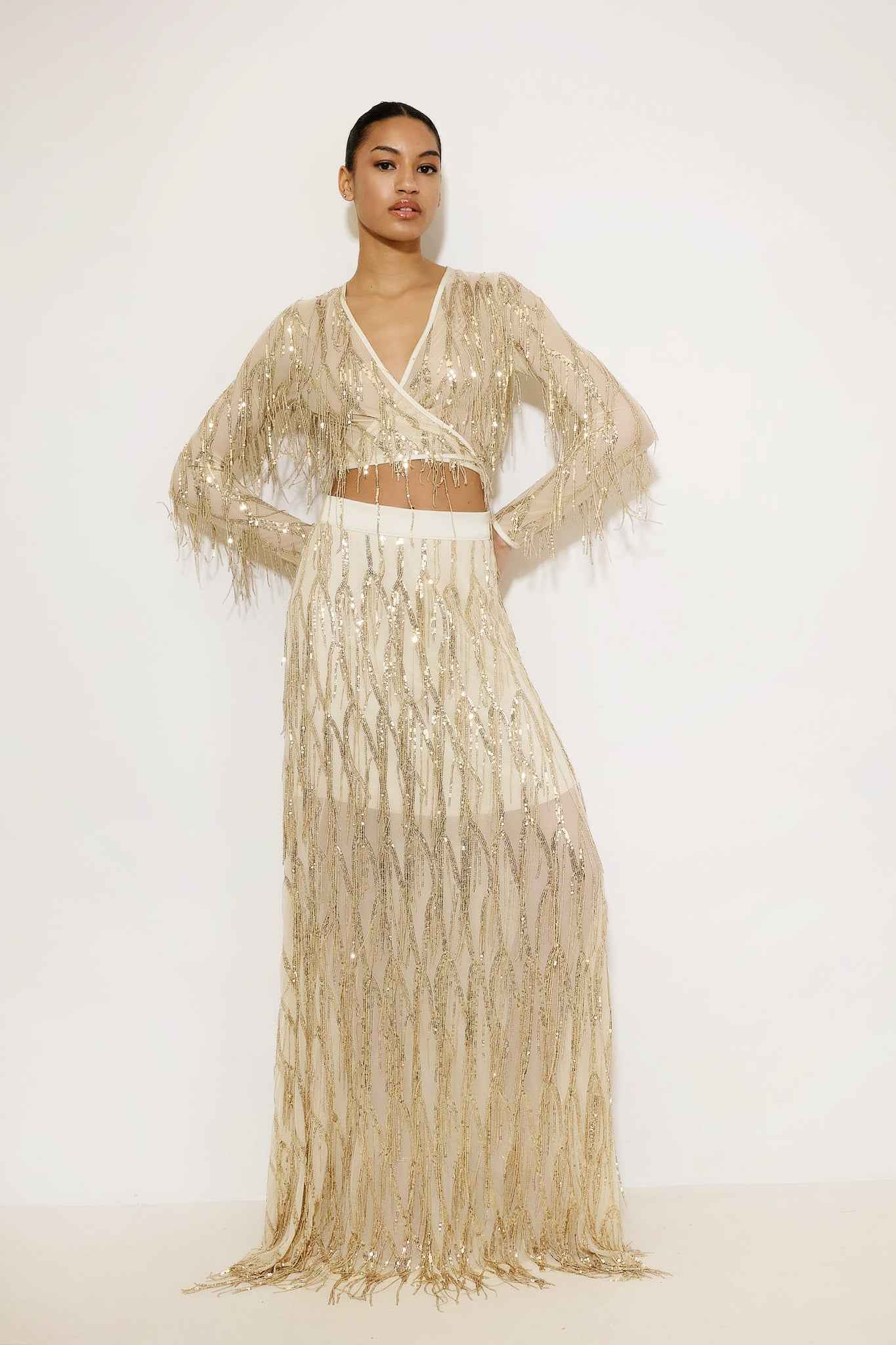 Maxi Sequin Fringe Skirt