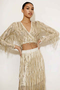 Wrap Sequin Fringe Top