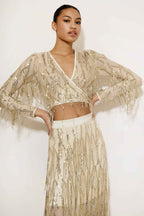 Wrap Sequin Fringe Top
