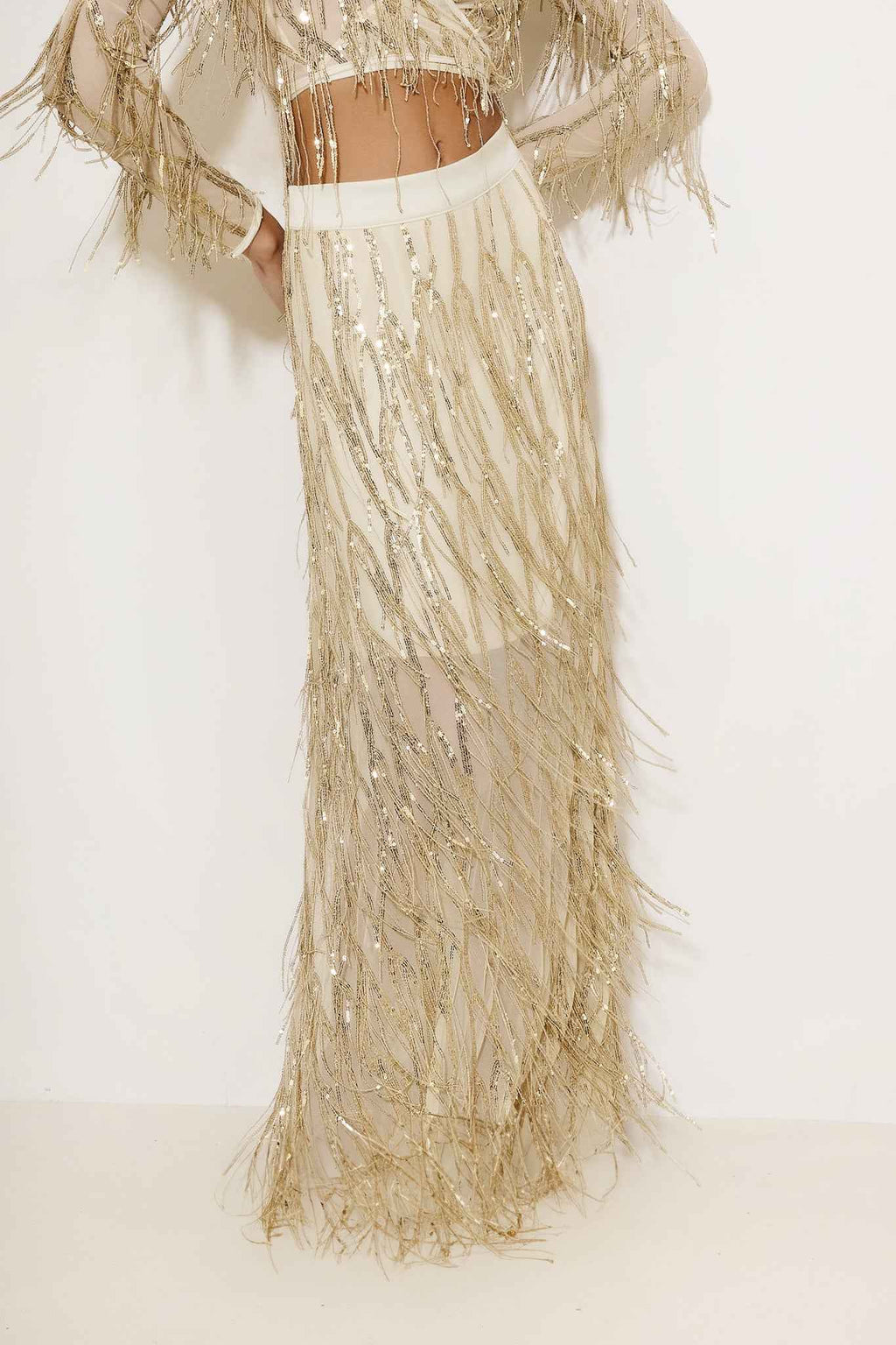 Maxi Sequin Fringe Skirt
