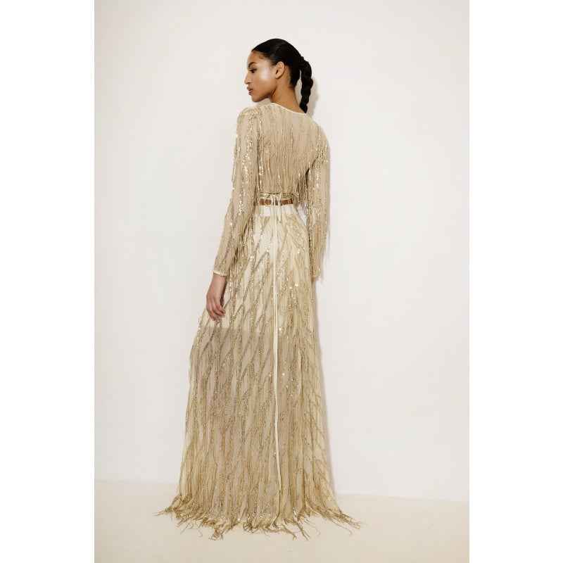 Maxi Sequin Fringe Skirt