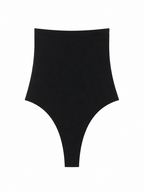 A pair of solid black high-waisted briefs shown flat against a plain white background.