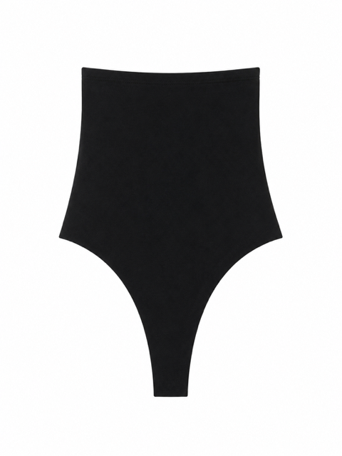 A pair of solid black high-waisted briefs shown flat against a plain white background.