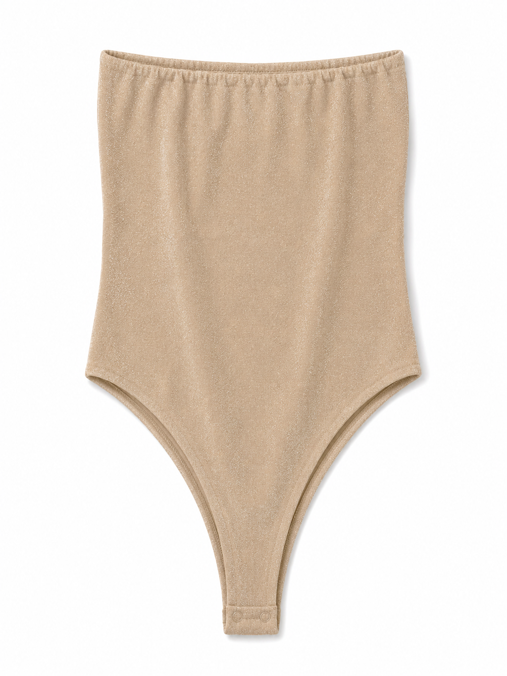 A beige ribbed knit high-waisted bodysuit or shapewear brief, shown flat against a white background.