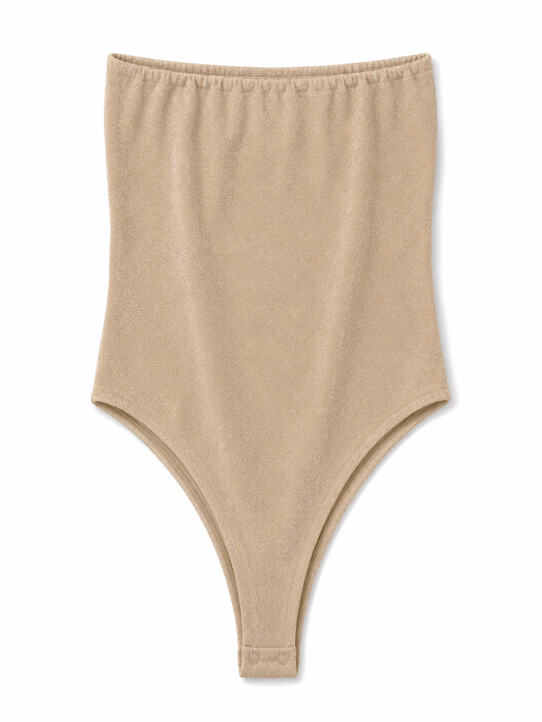 A beige ribbed knit high-waisted bodysuit or shapewear brief, shown flat against a white background.
