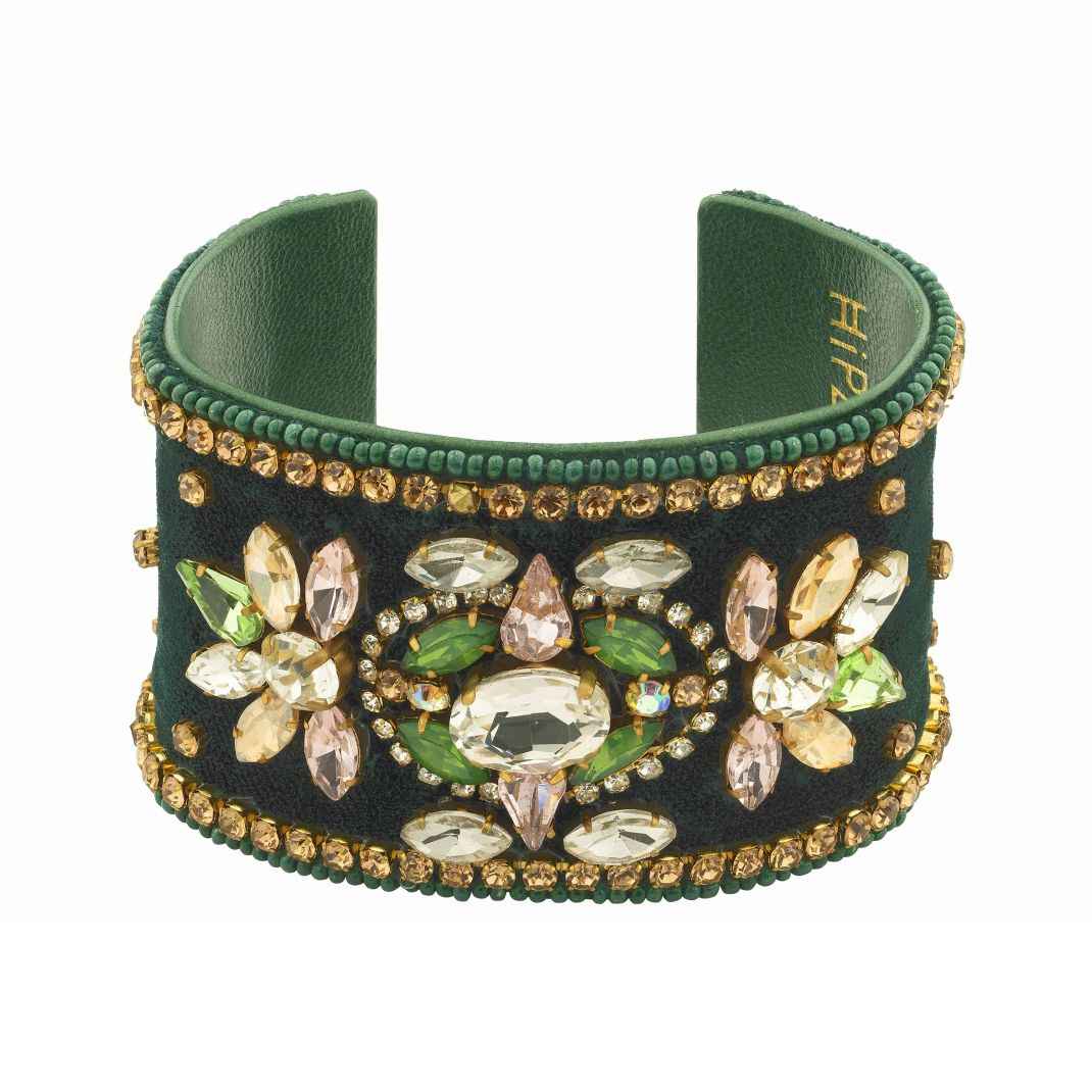Decorative bracelet with gemstones on a white background