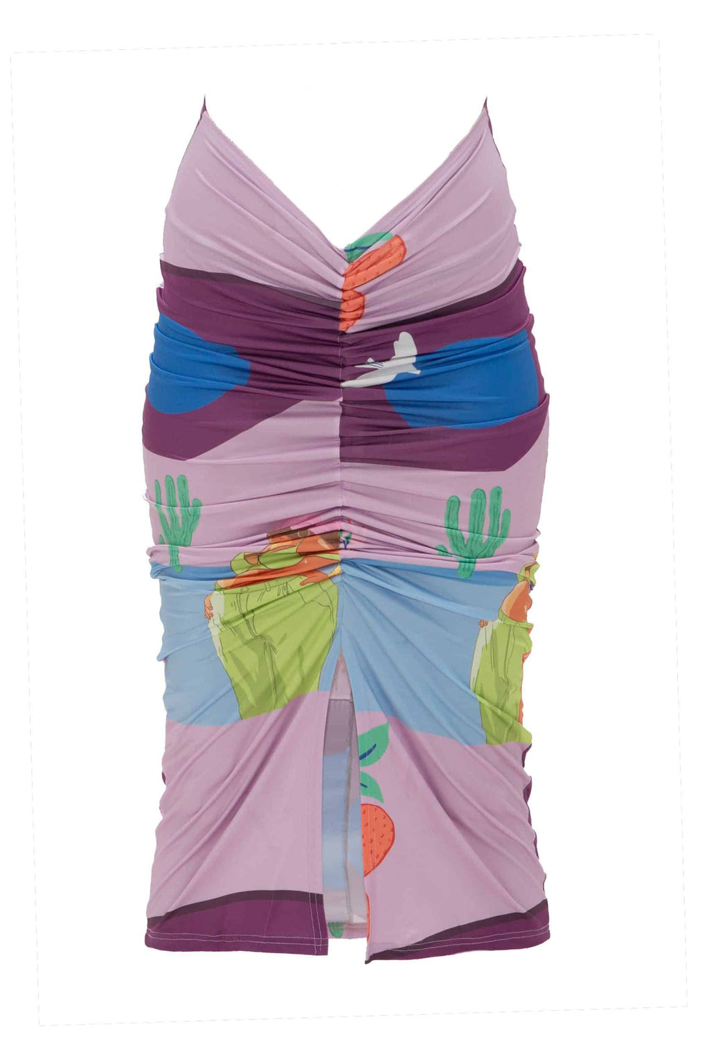 Colorful dress with abstract patterns on a white background