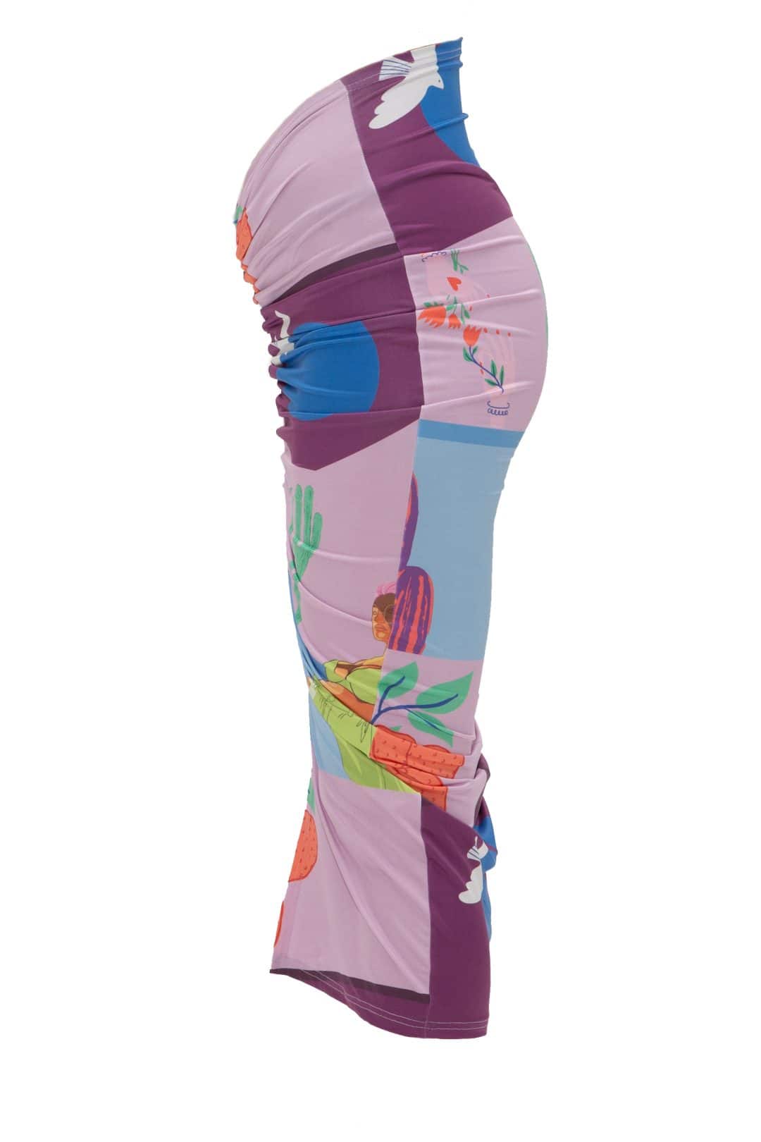 Colorful patterned skirt with floral design on a white background
